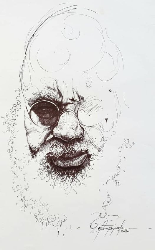 Artist: Dotun Popoola Title: Portrait of Moyo Okediji Medium: pen and ink on paper date; 2020